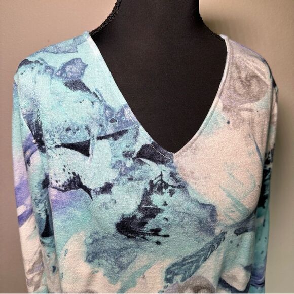 Chico's Aqua and Gray Abstract Blouse L - Picture 4 of 6